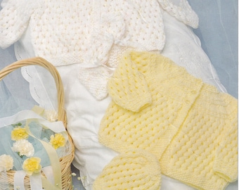 knitting pattern for lovely lace stitch baby girls matinee coat cardigan and bonnet set