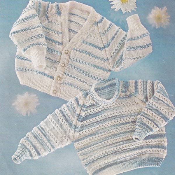 vintage baby knitting pattern for lovely striped cardigan and sweater set