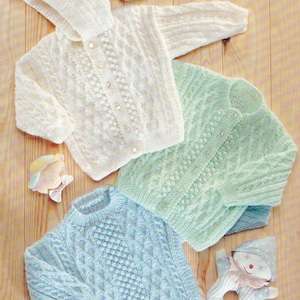 vintage baby cardigan and sweater knitting pattern - dk 8 ply -  PDF download 16-22 inch chest - hooded and round neck