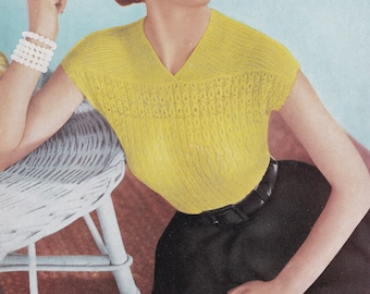 vintage knitting pattern for stunning ladies top in 2 ply - 1950s