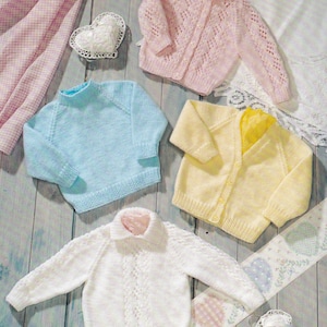 PDF vintage knitting pattern for baby sweaters cardigans from size 14 inch chest