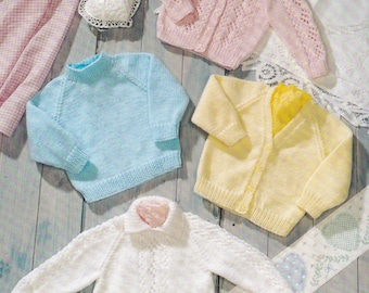 Modèle de tricot vintage PDF pour les cardigans de pulls pour bébés à partir de la taille 14 pouces de poitrine