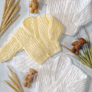vintage knitting pattern for lovely baby 4 ply cardigans including crossover design from 14 inch chest
