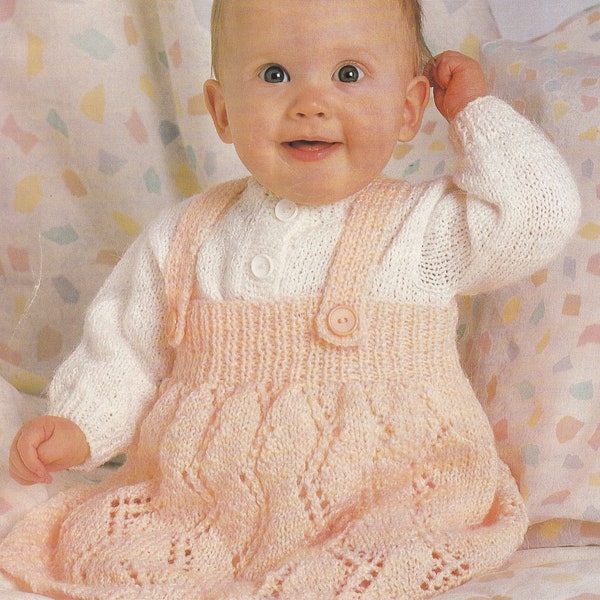 pretty baby pinafore dress and sweater vintage knitting pattern - PDF download