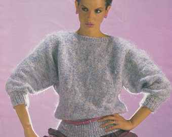 vintage knitting pattern for ladies dolman sleeve mohair type jumper