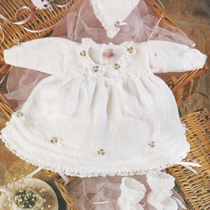 vintage knitting pattern for baby girls dress booties and bonnet set