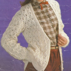 vintage knitting pattern for womens lovely lace chunky cardigan