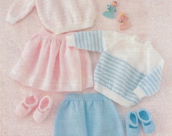 vintage knitting pattern for baby skirt shorts sweater and shoes set