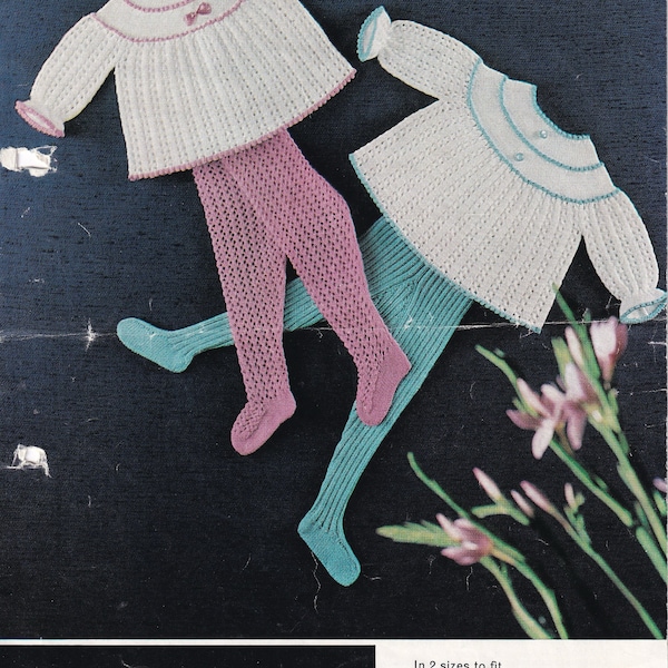 vintage knitting pattern for baby girls angel top and tights set