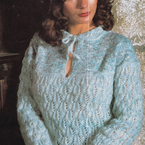 1980s ladies lace collar sweater knitting pattern - Instant download