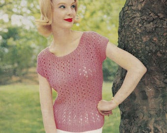 vintage knitting pattern for ladies dainty jumper summer jumper top - PDF instant download - 1960s in DK yarn