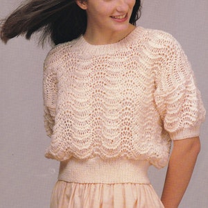 vintage 1980s knitting pattern for ladies lacy top sweater - PDF instant download