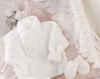 knitting pattern for beautiful baby layette set with beret hat blanket booties and mittens