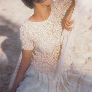 ladies summer short sleeved lacy sweater vintage knitting pattern