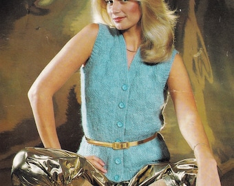 knitting pattern for 1980s waistcoat sleeveless cardigan knitting pattern - Instant download