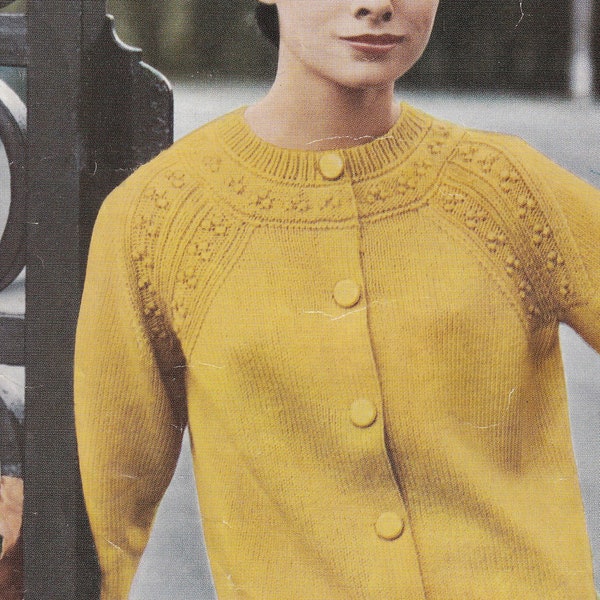 vintage knitting pattern for ladies 1960s raglan sleeve cardigan