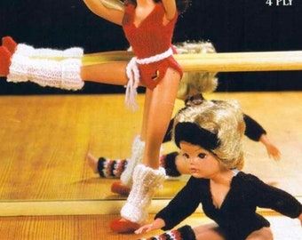 vintage knitting pattern for Sindy doll clothes - aerobics keep fit outfit - 4 ply wool