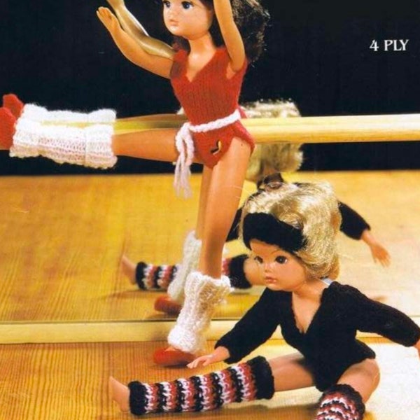 vintage knitting pattern for Sindy doll clothes - aerobics keep fit outfit - 4 ply wool