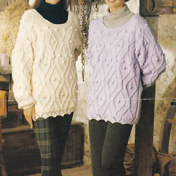 womens aran sweater tunic tops vintage knitting pattern