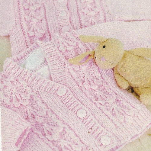 Pretty Aran Cardigan Knitting Pattern for Baby Girl Etsy