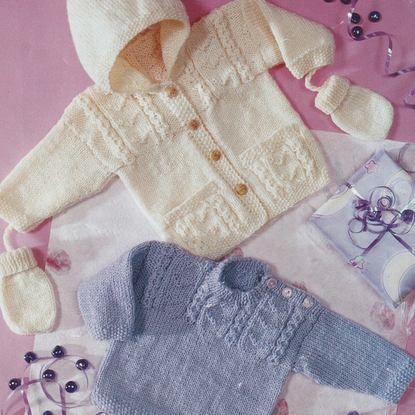 knitting pattern for baby boy or girl cardigan jacket sweater mittens set