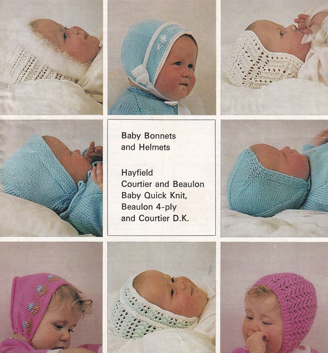 Vintage Knitting Pattern for a Collection of Baby Helmets and