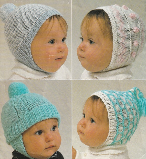 Vintage Knitting Pattern for Cute Baby Hats and Bonnet Birth to