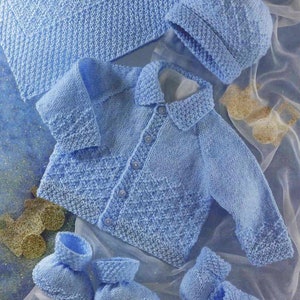 knitting pattern for baby boy cardigan blanket and booties set