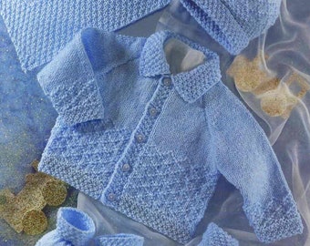 knitting pattern for baby boy cardigan blanket and booties set PDF instant download