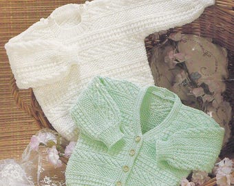 vintage knitting pattern for lovely baby sweater and cardigan in dk 8 ply, 19-22 inch chest, PDF instant download