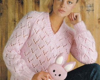 chunky ladies 1980s sweater knitting pattern - Instant download