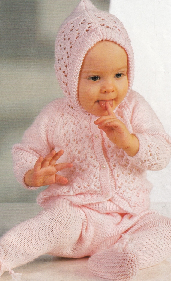 Giacca Cardigan Neonato Ai Ferri Con Cappuccio Modello Vintage Per