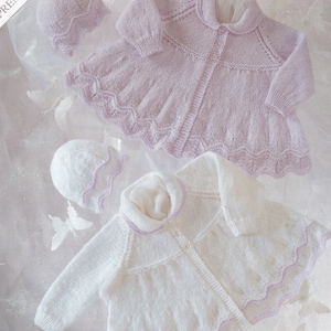 cute baby cardigan knitting pattern - PDF download - matinee coat style with matching hat