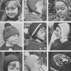 vintage knitting pattern for a collection of children hats and mittens