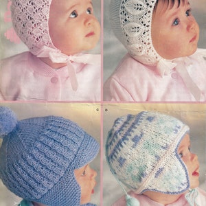 vintage knitting pattern for baby and toddler bonnets and helmets boy and girl