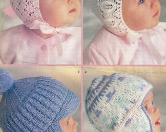 vintage knitting pattern for baby and toddler bonnets and helmets boy and girl