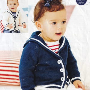vintage knitting pattern for baby sailor jacket cardigan - easy knit - birth to 7 years in dk 8 ply yarn