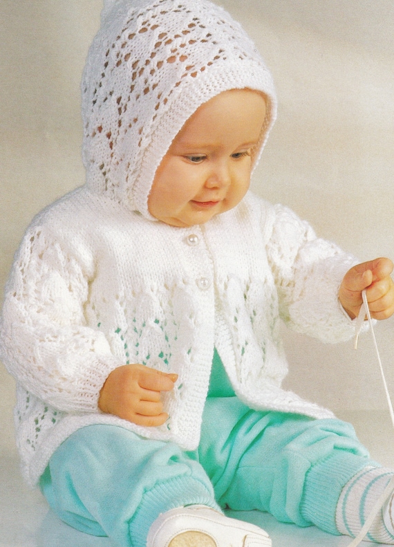 Vintage Baby Knitting Pattern for Lacy Hooded Jacket