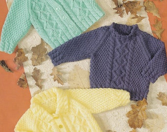 PDF knitting pattern for baby cable sweater and cardigans from size 14 inch chest