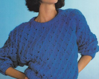 knitting pattern for ladies chunky jumper sweater - vintage 1980s - PDF instant download - lace jumper knitting pattern for women