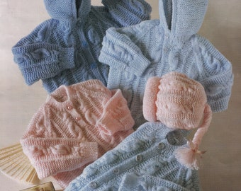 knitting pattern for baby boy or girl cardigan jacket sweater hat with cables set PDF download