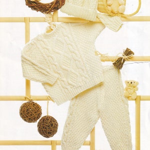Breipatroon voor baby-tot-kind wandelset van grof garen - muts en legging van 0-7 jaar