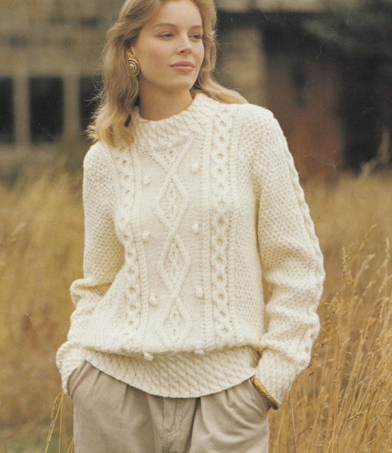 Vintage Aran Sweater Knitting Pattern Older Children and