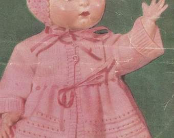 vintage knitting pattern for 20 inch baby doll clothes outfit - PDF instant download - dress, shoes, cardigan, pants