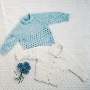 lovely baby cardigan with collar plus sweater vintage knitting pattern - PDF download