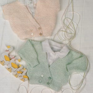 knitting pattern for baby cardigan and waistcoat in 8 ply dk yarn -  includes premature baby size with boy and girl version - easy knit