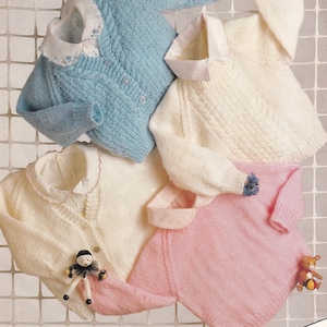 vintage knitting pattern for babies cardigans and sweaters in dk yarn