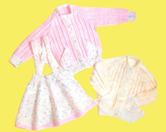 vintage knitting pattern for cute little girls skirt and sweater set 22-28 inch chest
