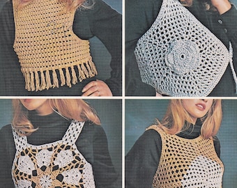 vintage 1970s crochet pattern for ladies summer vest tops - PDF instant download