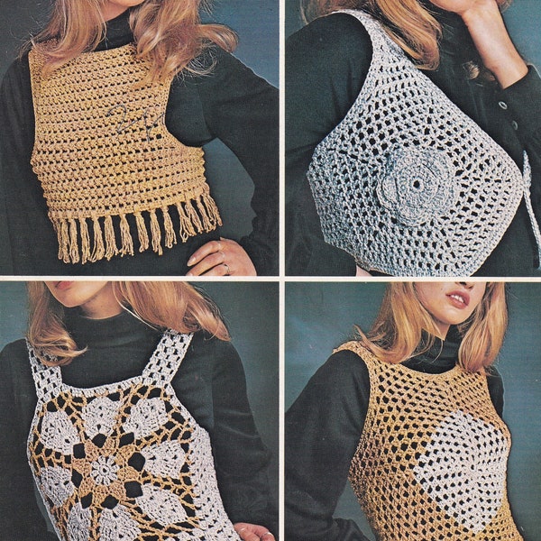 vintage 1970s crochet pattern for ladies summer vest tops - PDF instant download